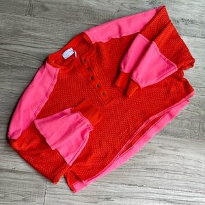 Urban Outfitters Women’s Color Blocked Sweater Shirt Cropped Knit Red Pink SZ SP